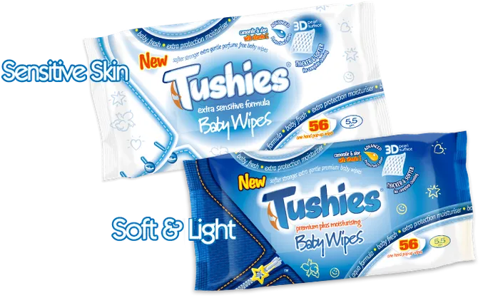 Tushies sensitive formula and premium moisturising baby wipes